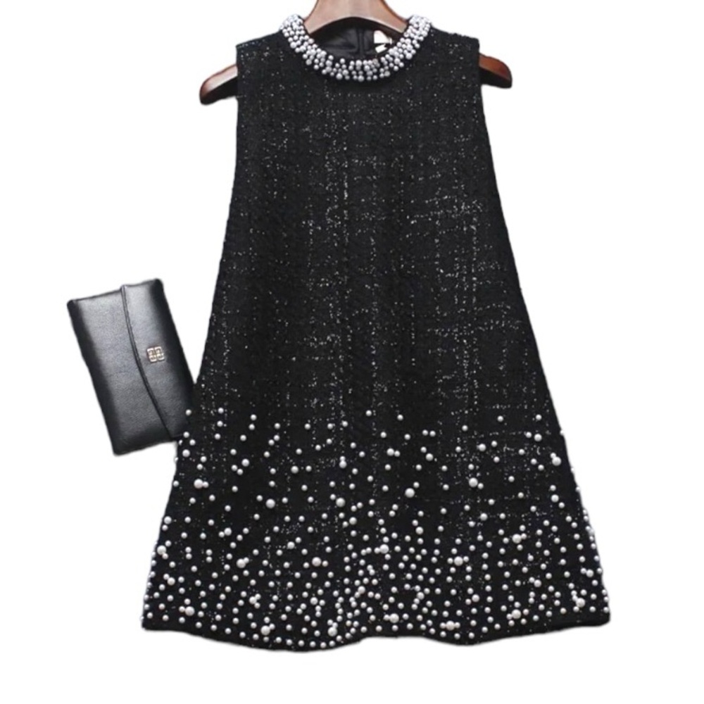 Tweed Pearl Embellished Shift Dress Small - Picture 5 of 16
